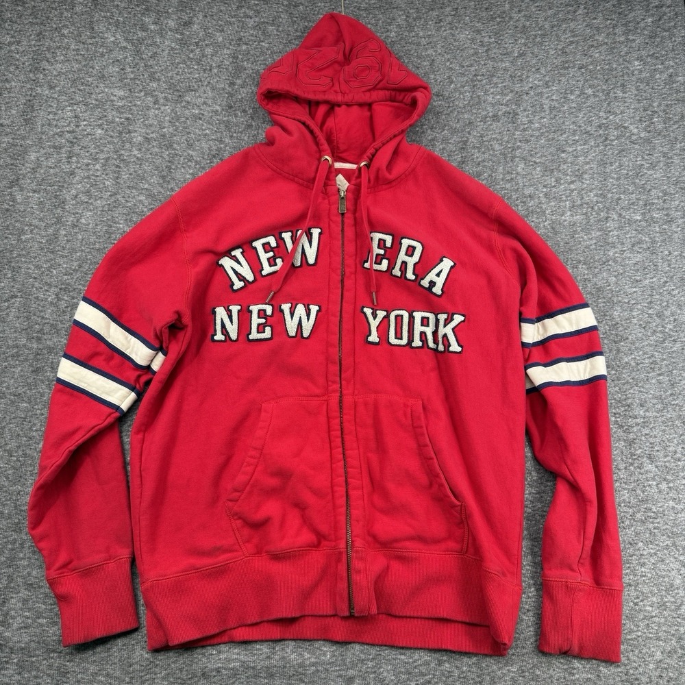 New Era New York Full Zip Hoodie Mens 2XL Red Chenille Varsity Spellout 1920 Y2K